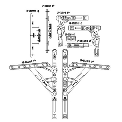 第四代住宅 C型槽外平开纱窗一体套装（90°，45KG，传动器030，不含执手,防脱器）\UP-CS001A\\\